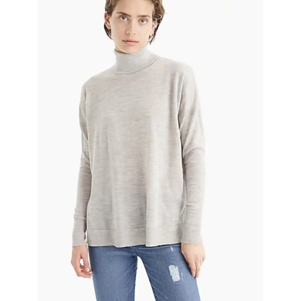 J.CREW Light Gray Merino Wool Relaxed Turtleneck Sweater Size XS